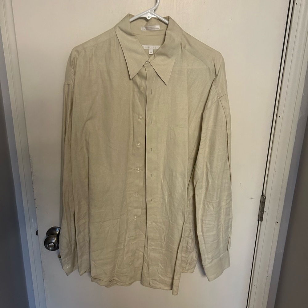Vintage Perry Ellis Neutral Linen-Blend Shirt in Light Beige